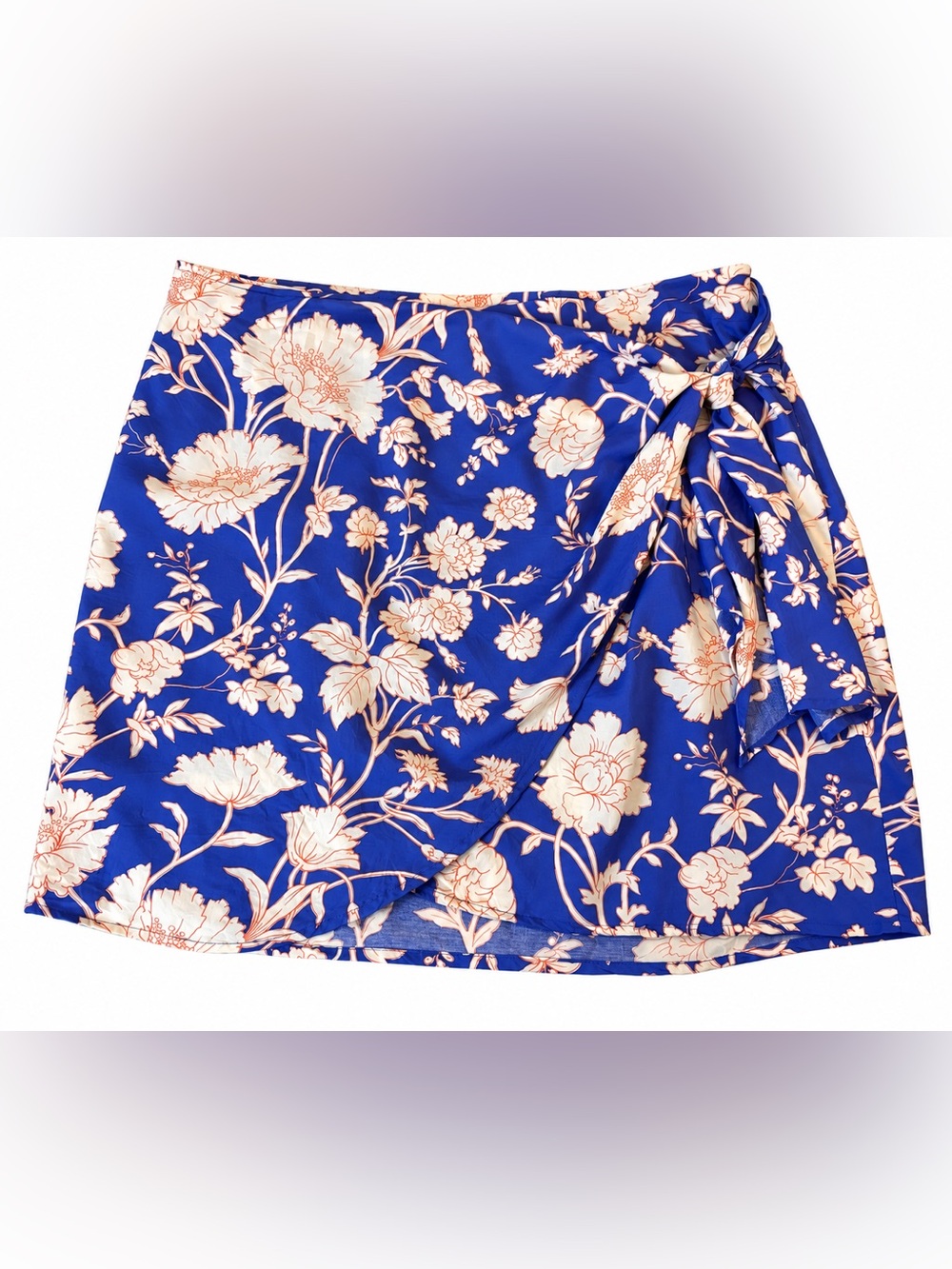 Summersalt Floral Wrap Skirt in Royal Blue and Cream